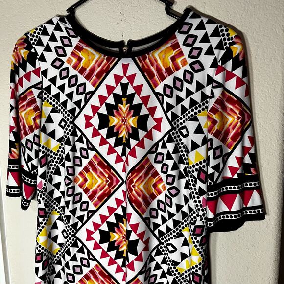 Eliza J Sheath dress knee length short sleeve Shift Sheath sz 6 geometric print - Picture 2 of 9